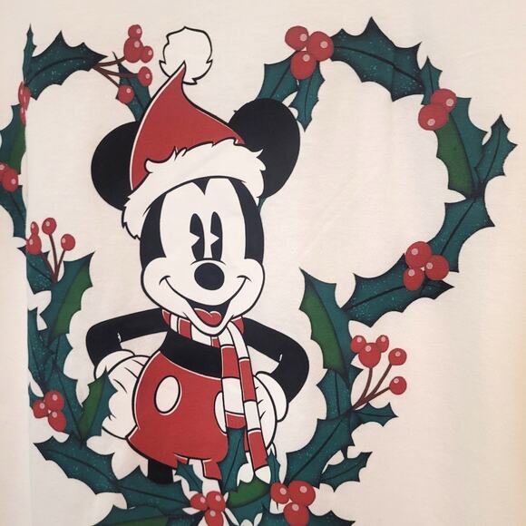 Disney Mickey Mouse Christmas Wreath T-Shirt White Holiday Tee Size Small - Picture 2 of 7